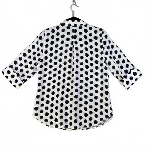Chico's Women's Polka Dot No Iron Linen Button-Up Shirt Size 00 (US Size 2) - Picture 2 of 7